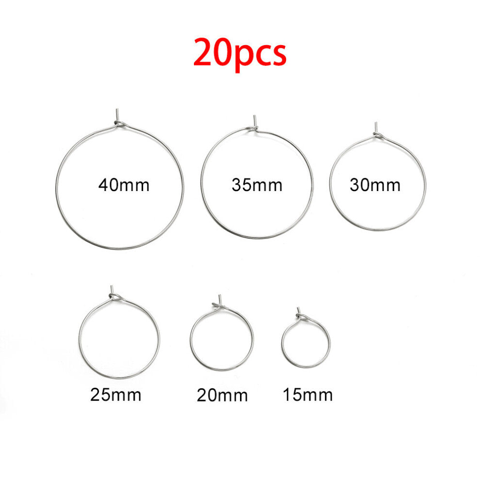 (Steel Green-15mm) 20Pcs-Lot Stainless Steel Big Round Hoops Earrings Circle Wire Ear Hook Accessories For DIY Dangle Earring Jewelry Making