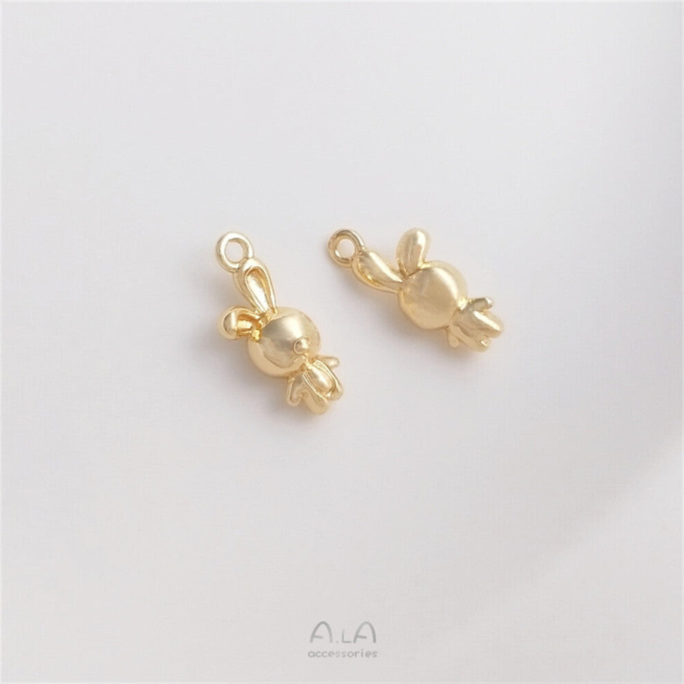 14K with zirconium bunny pendant three-dimensional glossy mini bear bunny charm diy bracelet charm