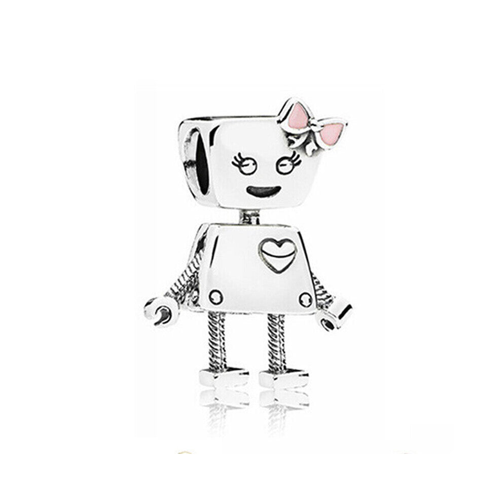 Silver Rose Robot Beads Fits Charm Bracelet&Bangle DIY Women Jewelry Making