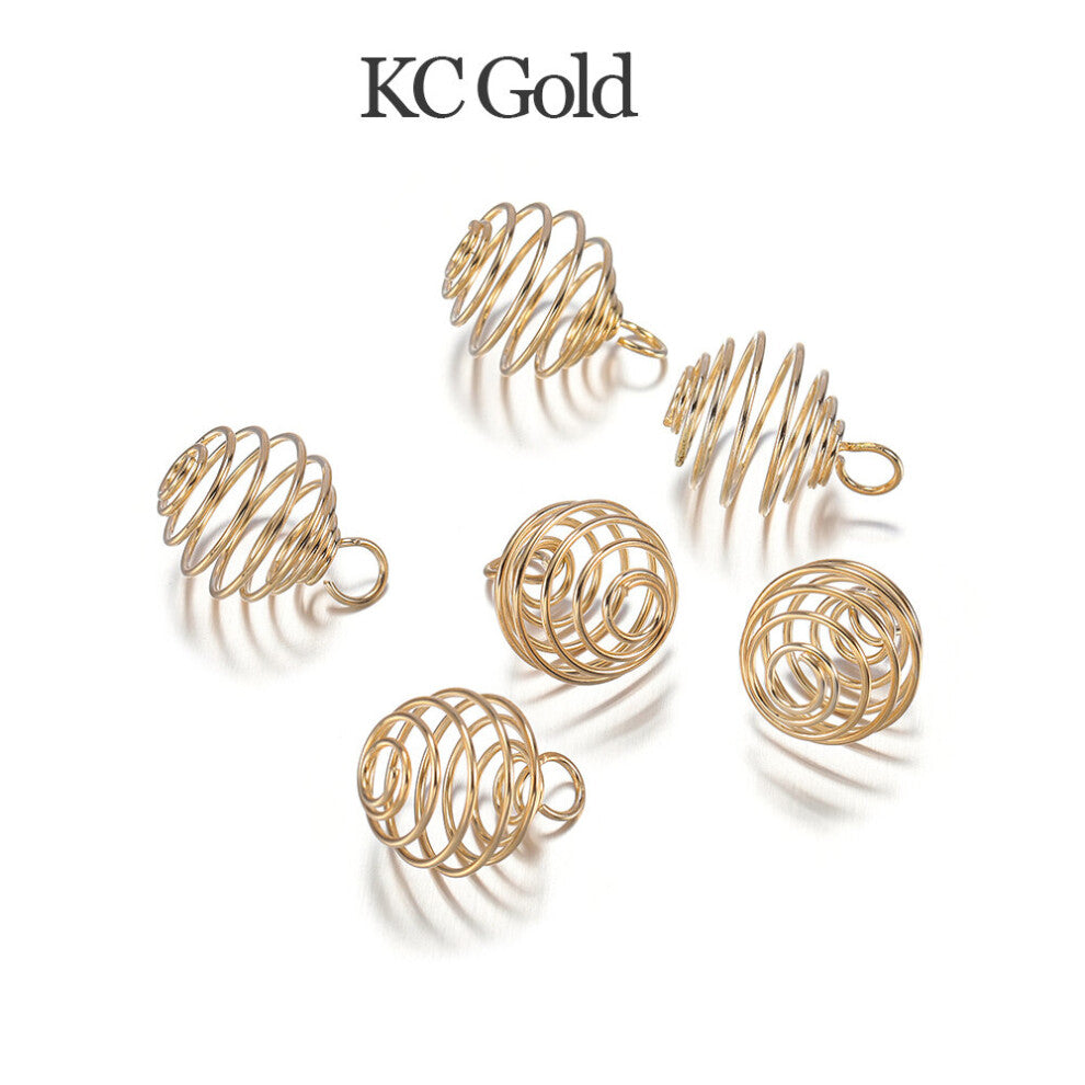 (KC Gold White-9mm X 30pcs) 5-30Pcs-lot 9-35mm Spiral Bead Hollow Cages Stone Holder Necklace Cage Charms Pendants Kit Findings Jewelry Making