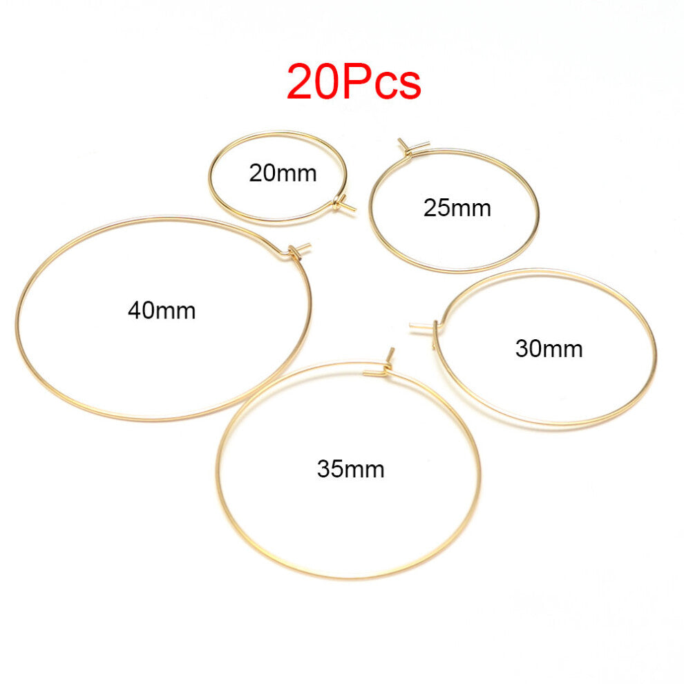(Gold White-20mm) 20pcs Stainless Steel Big Circle Wire Hoops Loop Earrings DIY Dangle Earring Jewelry Making Accessories 20mm 30mm