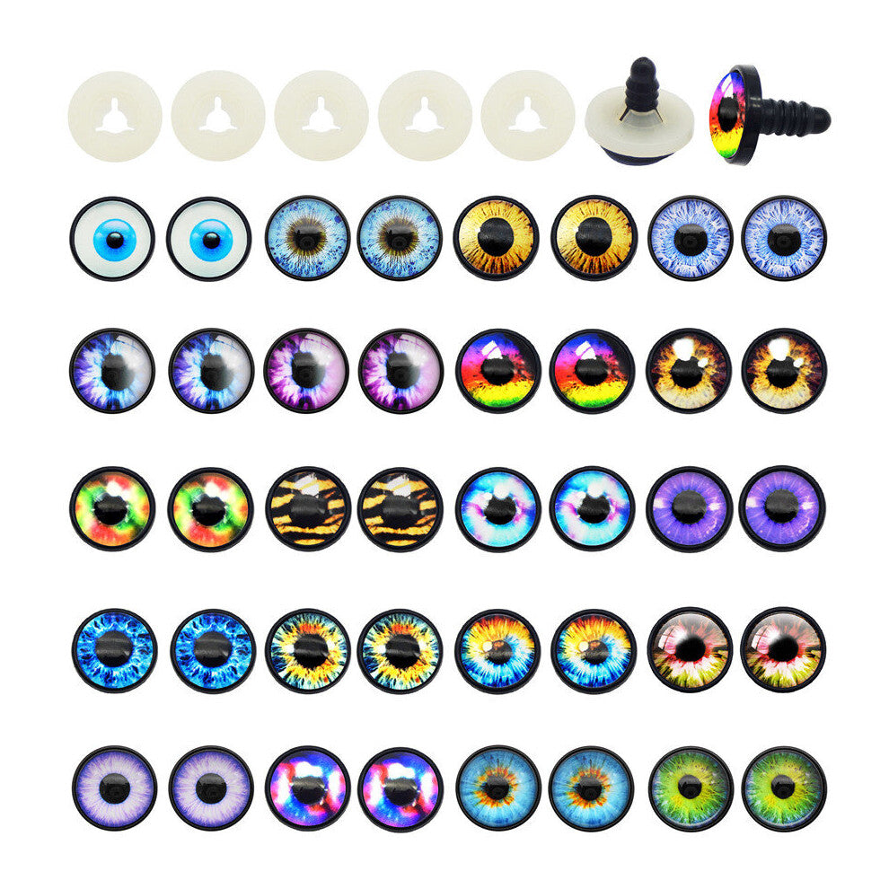 (Mix Round Pupils Black-10 Pairs 16mm) 5-10 Pairs Round Glass Dragon Demon Cat Animal Safety Eyes Button With Washer Toy Doll Eyeball Jewelry Accessor