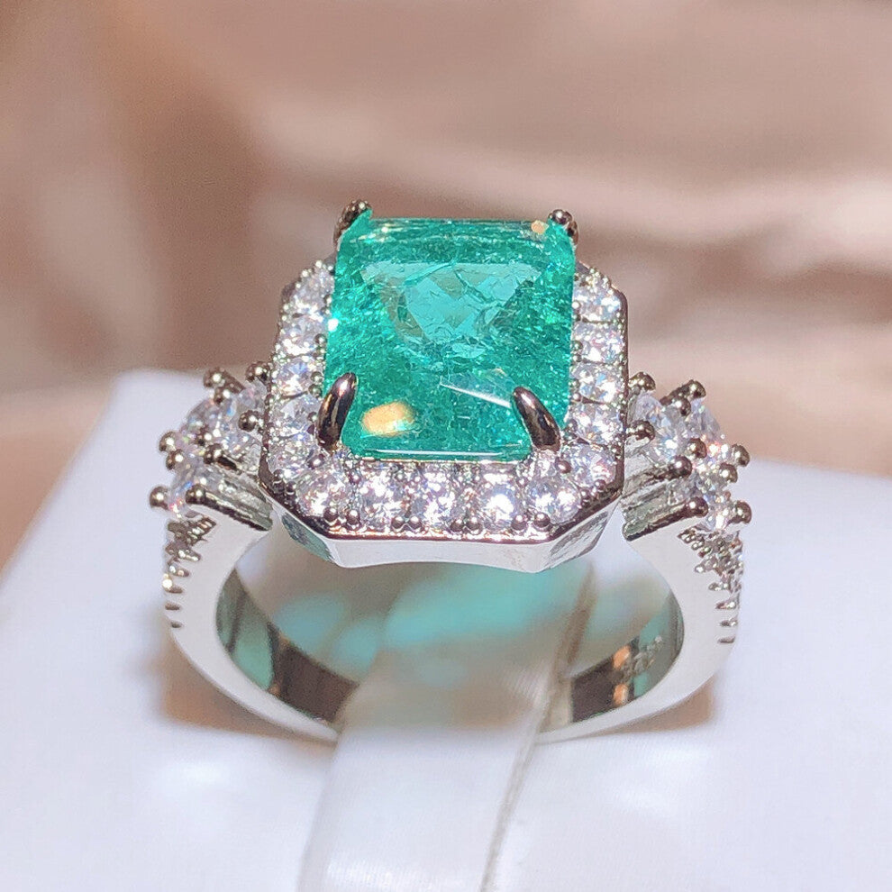 925 Silver Plated Green Paraiba Ring for Women Classic Women Green Zircon Jewelry Item Engagement Ring Jewelry