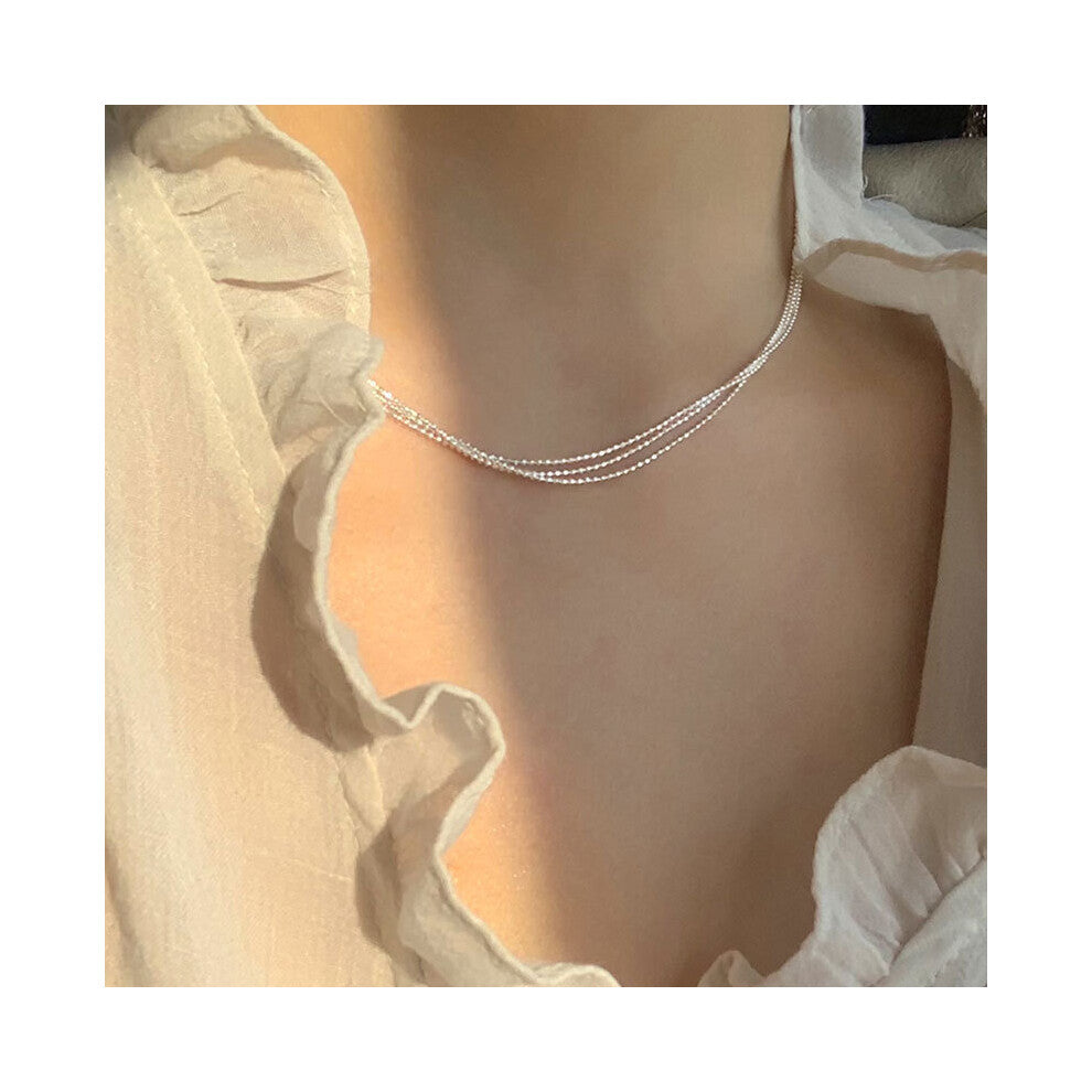 925 Sterling Silver Three layers Chain Glossy Bead Choker Necklace Women Minimalist Fine Jewelry Accessories