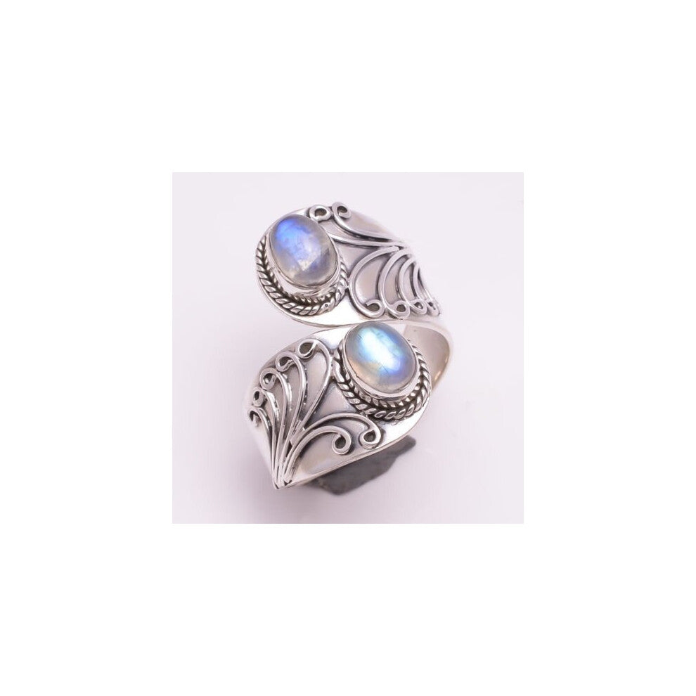 Women 925 Silver Ring Natural Moonstone Jewelry Wedding Engagement Party Ring Size 5-11