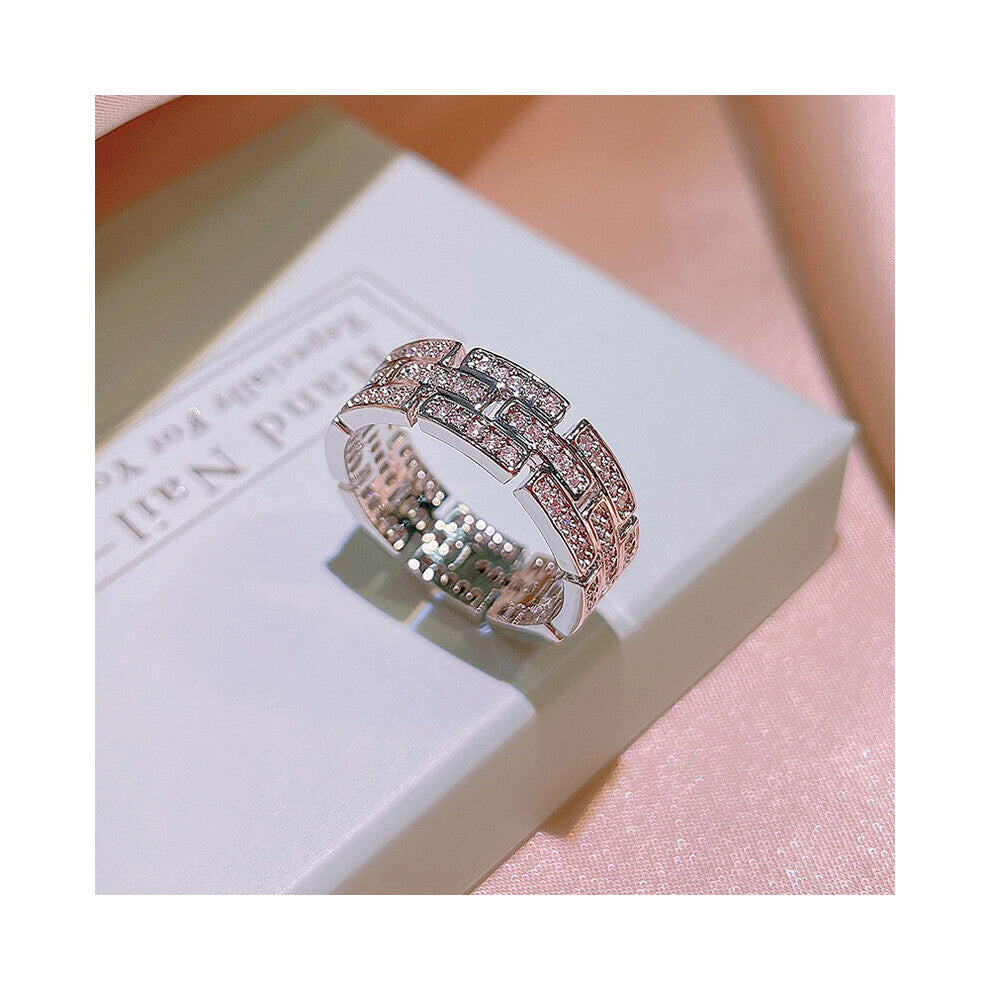 Female Crystal Stone Chain Ring Charm Silver Wedding Rings for Women Dainty Bride Zircon Engagement Ring