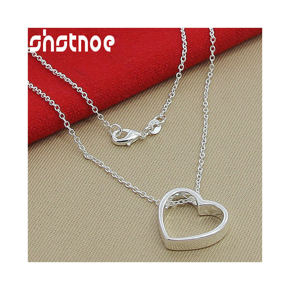 (O Chain White-40cm) 925 Sterling Silver Heart Pendant Necklace 16-30 Inch Chain For Women Party Engagement Wedding Charm Jewelry
