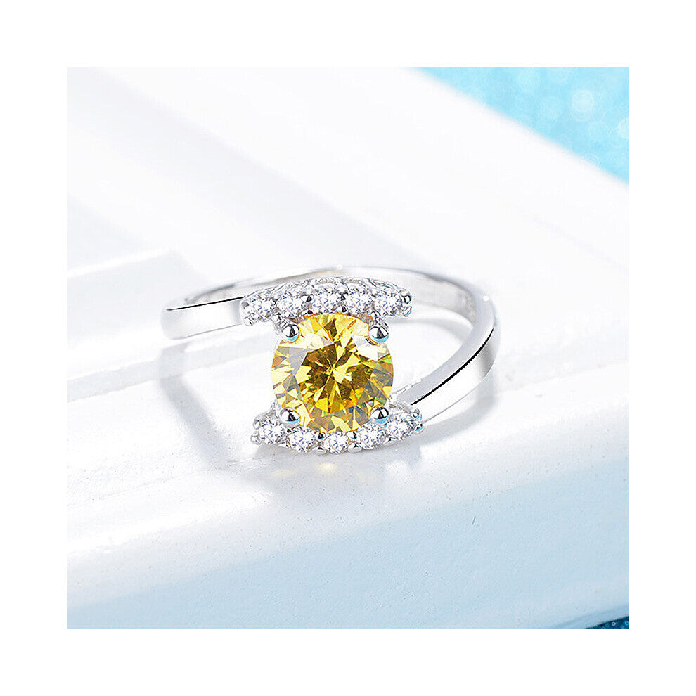 Silver 925 Jewerly Ring Round Citrine Zircon Gemstones Accessories for Women Wedding Engagement Finger Rings