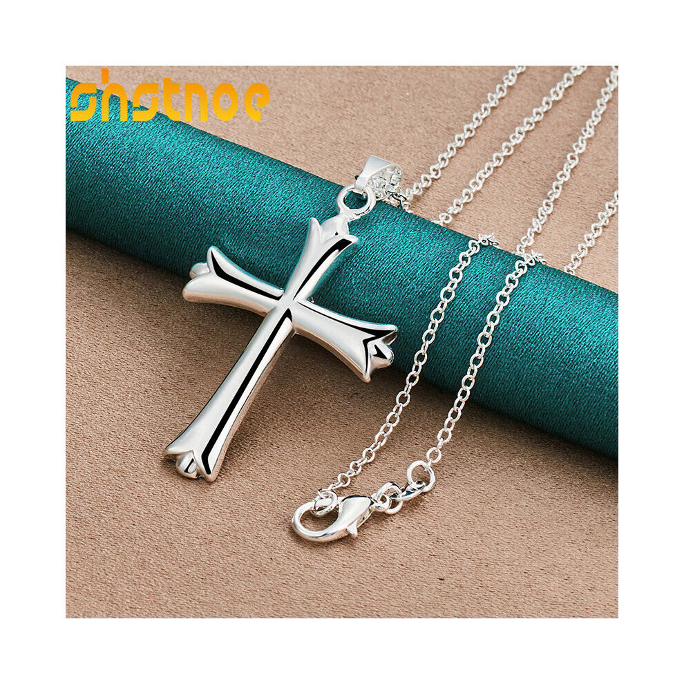 (O Chain White-50cm) 925 Sterling Silver 16-30 Inch Chain Cross Pendant Necklace For Women Engagement Wedding Birthday Gift Charm Jewelry