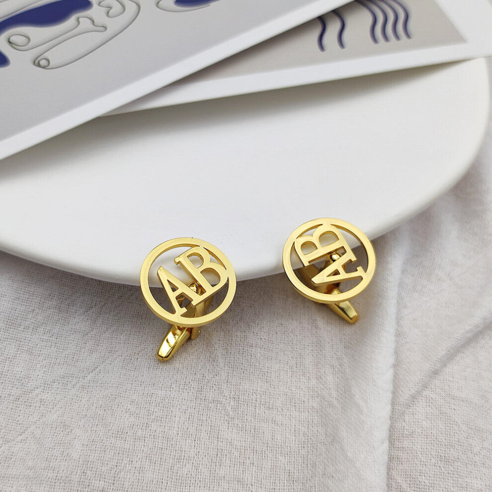 Cufflinks for Mens Personalized Stainless Steel Jewelry Round Hollow Out Letter Men Shirt Cufflinks Buttons