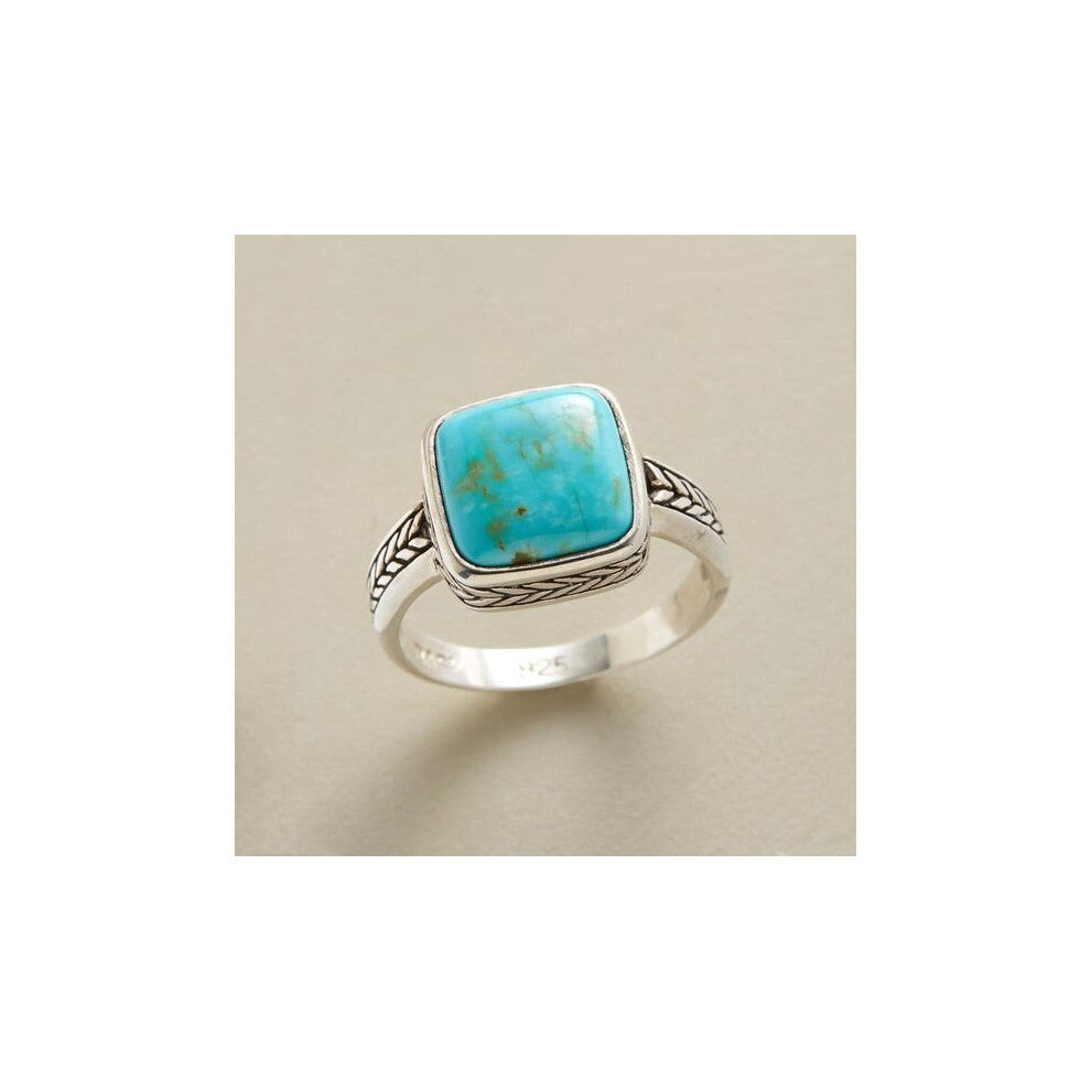 Women's 925 Silver Ring Vintage Turquoise Jewelry Wedding Engagement Party Ring Anniversary Gift Size 5-11
