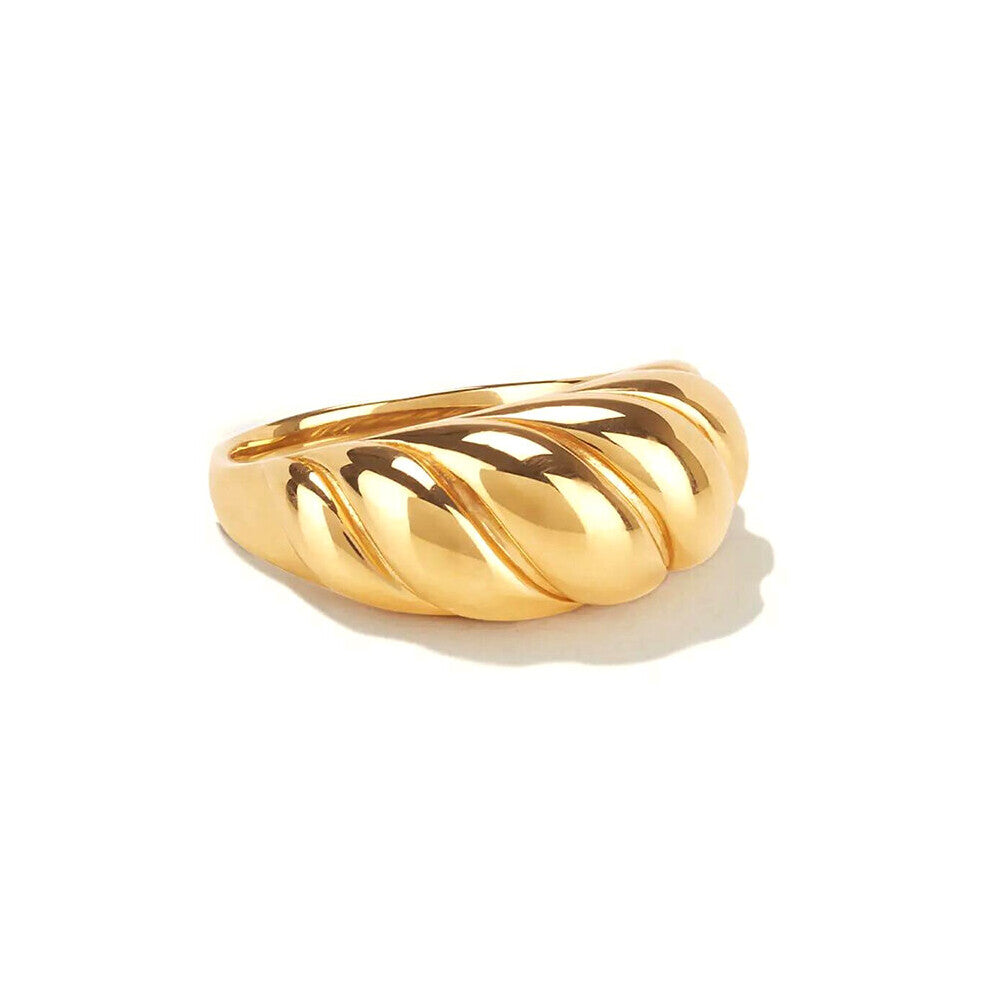 European and American 24k Gold-Plated Silver Spiral Pattern Punk Finger Ring For Girls Woman Engagement Anniversary Ring Jewelry