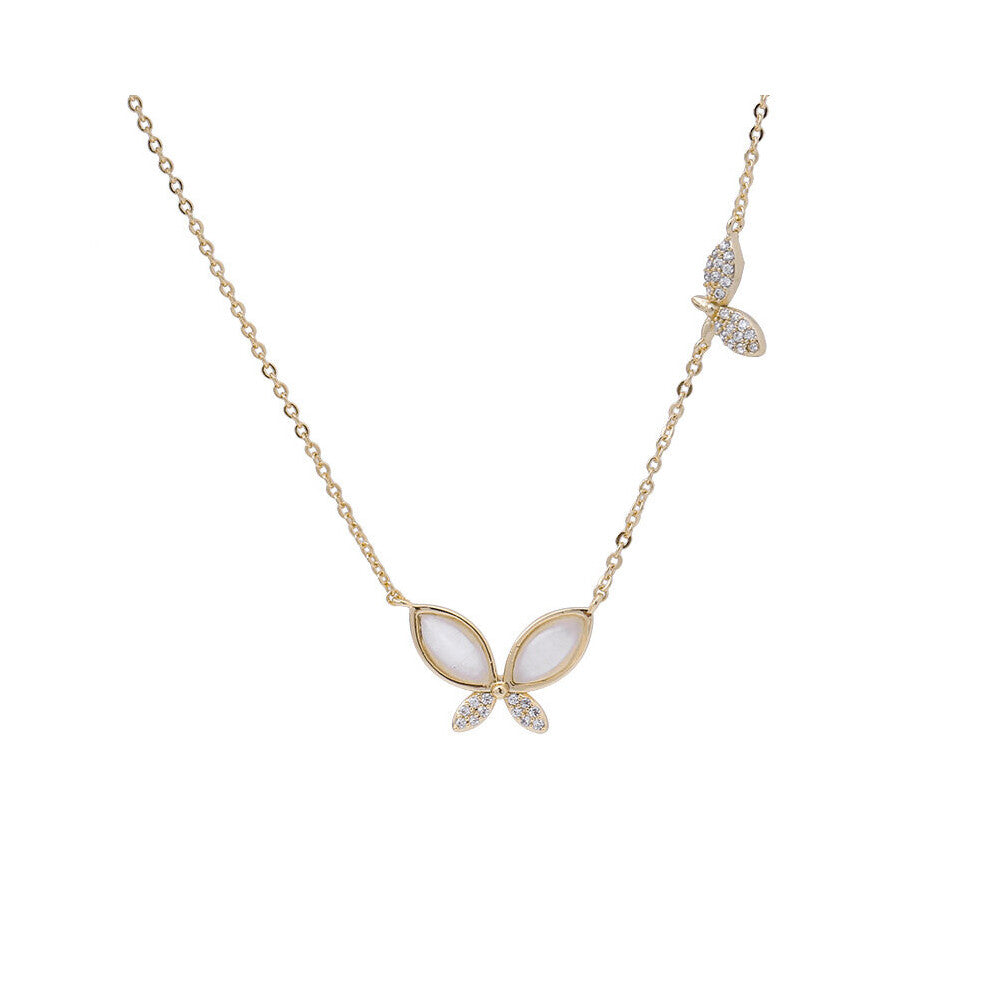 Lovely 925 Sterling Silver Minimalist Butterfly Shell Zircon 18K Chokers Necklace for Women Jewelry Drop