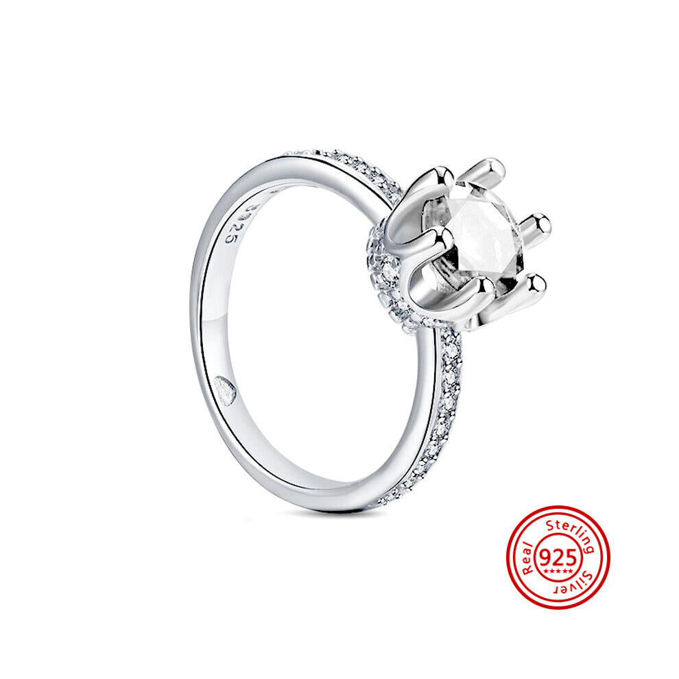 925 Sterling Silver Princess Tiara Crown Sparkling Love Mom Heart CZ Rings Women Engagement Jewelry Anniversary