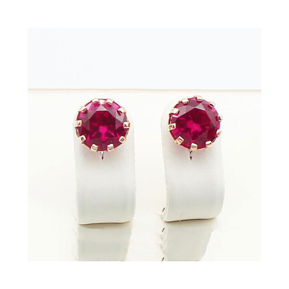 Ruby ear studs585 purple jewelry inlaid 14K rose round charm earrings for women engagement wedding