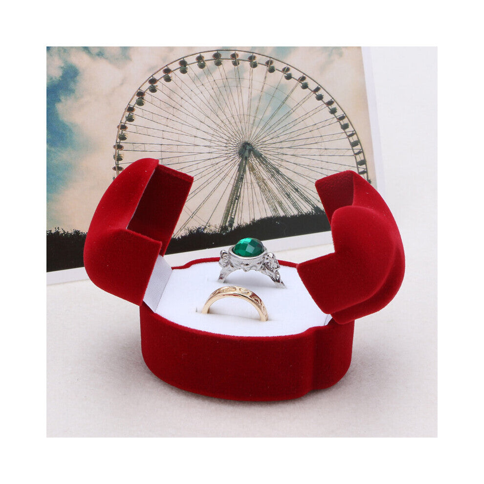 Velvet Engagement Wedding Couple Ring Earring Jewelry Display Storage Box Case