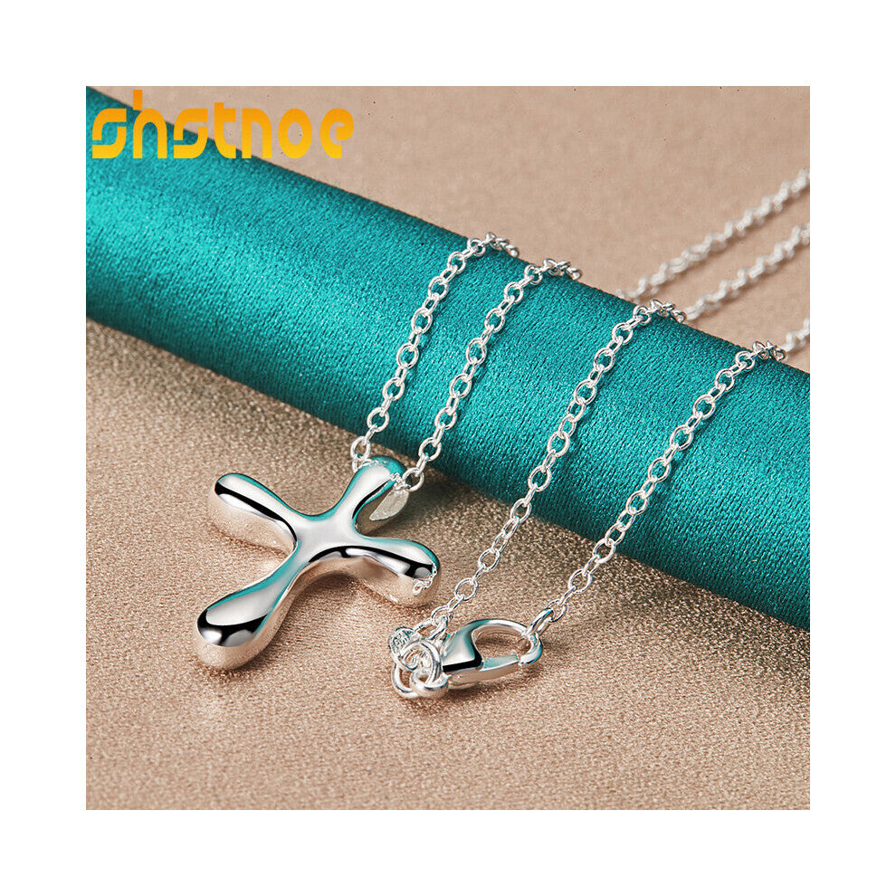 (O Chain Gray-50cm) 925 Sterling Silver 16-30 Inch Chain Solid Cross Pendant Necklace For Women Party Engagement Wedding Charm Jewelry