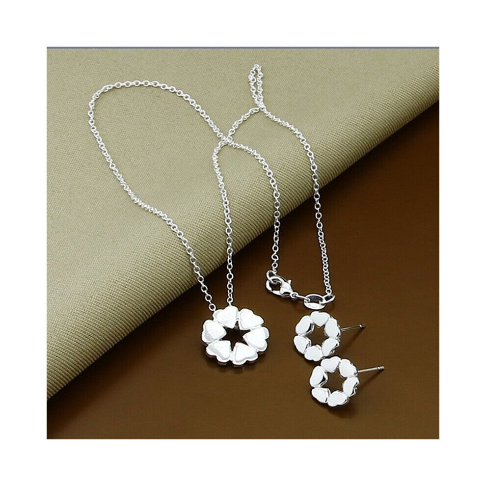 Style 925 Sterling Silver 18 Inch Six Heart Chain Pendant Necklace Earring Set For Women'S Wedding Engagement Party Jewelry