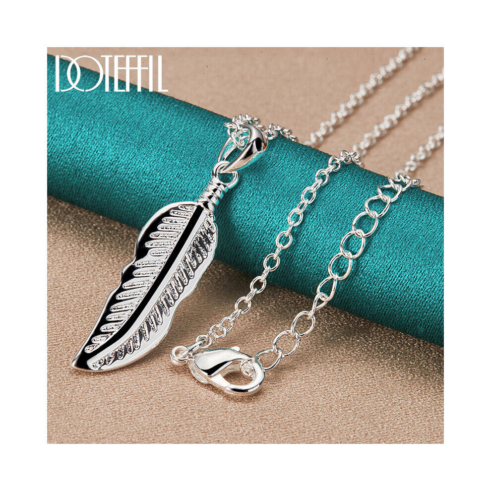 925 Sterling Silver Feather Pendant Necklace 16-18-20-22-24-26 Chain For Woman Wedding Engagement Charm Jewelry