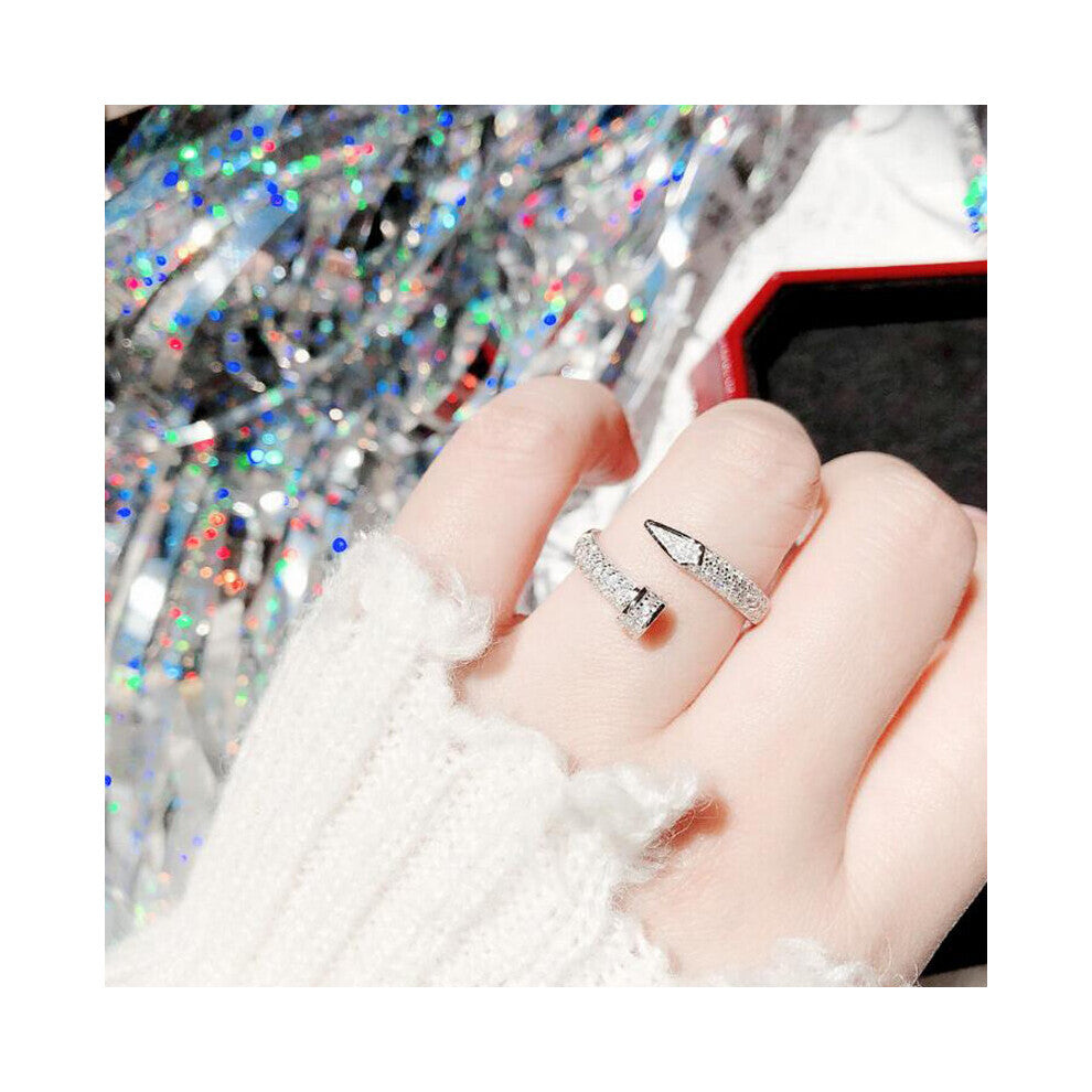 Creative Screw Shape Silver Zircon Engagement Wedding Eternity Ring Bling Rings for Women