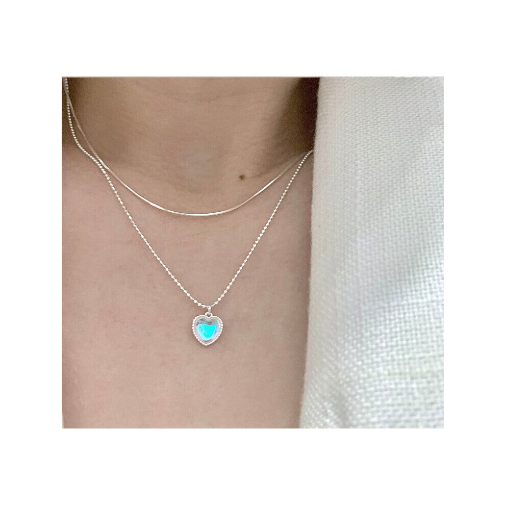 925 Sterling Silver Bohemian Double Snake Bone Glossy Bead Chain Heart Necklace for Women Fine Party Jewelry Gift