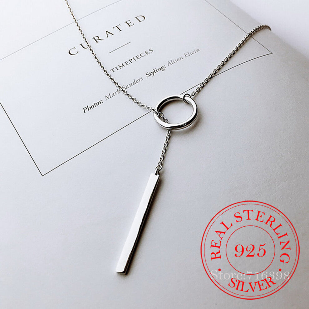 Vintage 925 Sterling Silver Jewelry Circle Strip Long Chain Pendants&Necklaces sterling-silver Choker Necklace