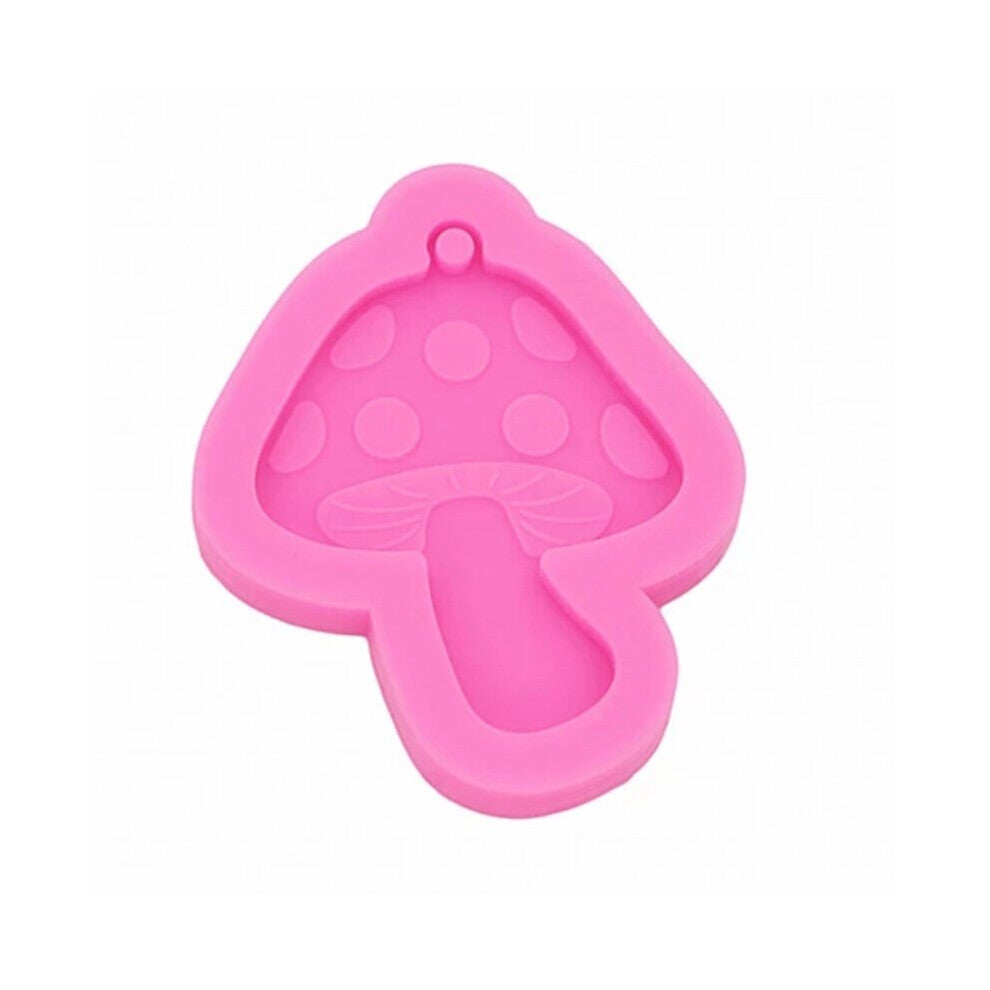 (Pink) Toadstool Mushroom Earrings Epoxy Resin Mold Keychain Pendant Silicone Mould DIY Crafts Jewelry Necklace Mold
