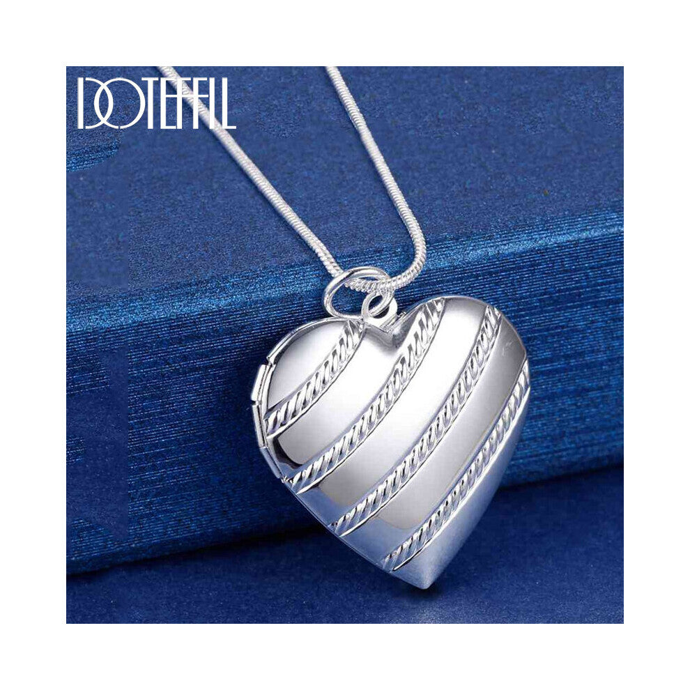 925 Sterling Silver Love Heaet Photo Frame Snake Chain Necklace For Women Wedding Charm Jewelry