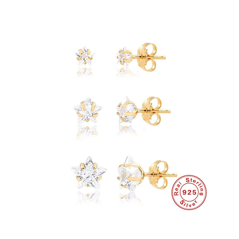 3Pcs-Set Star Flower Zircon Earrings For Women 925 Sterling Silver Earrings Hoops Pendientes Plata Wedding Jewelry