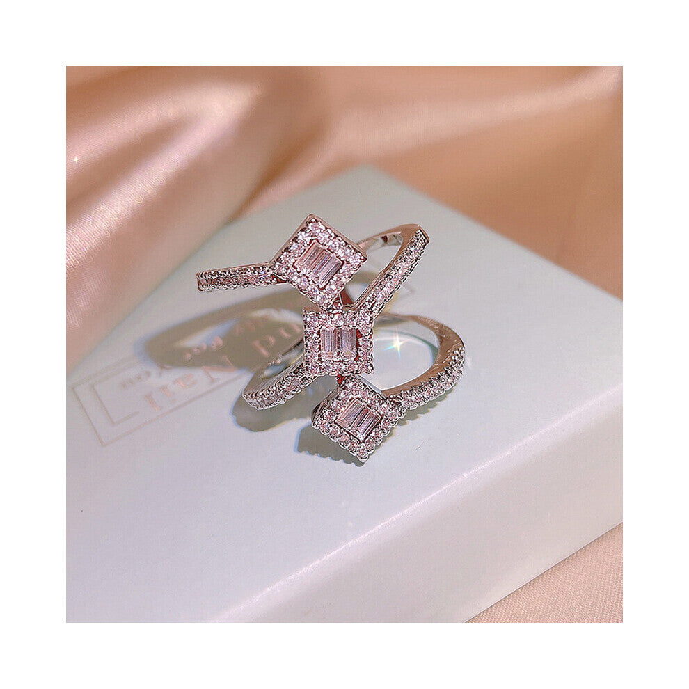 Double Layer 3-GRAIN Zircon S925 Stamp Ring for Girl Gift Jewelry Bulk Sell