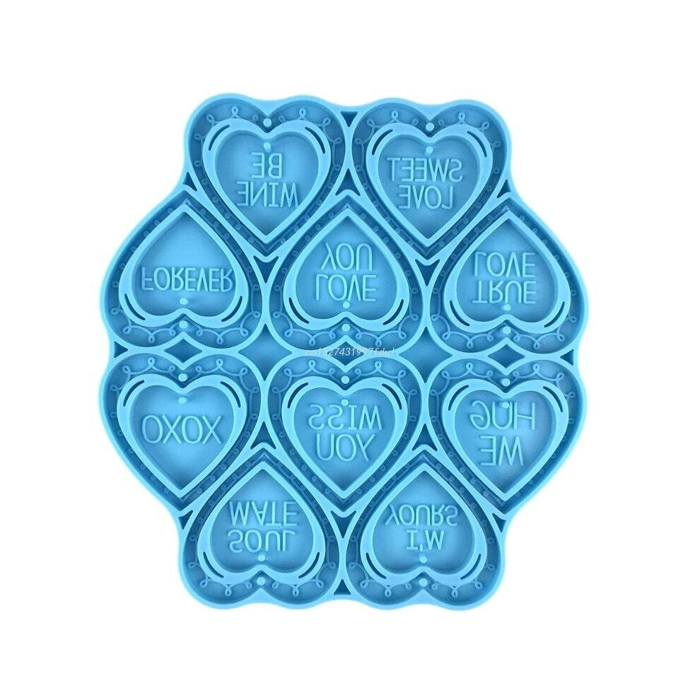 (Blue) Small Heart Shape Pendant Moulds Keychain Molds Clay Mould DIY Jewelry Making Tools Silicone Material Hand Making Gadget