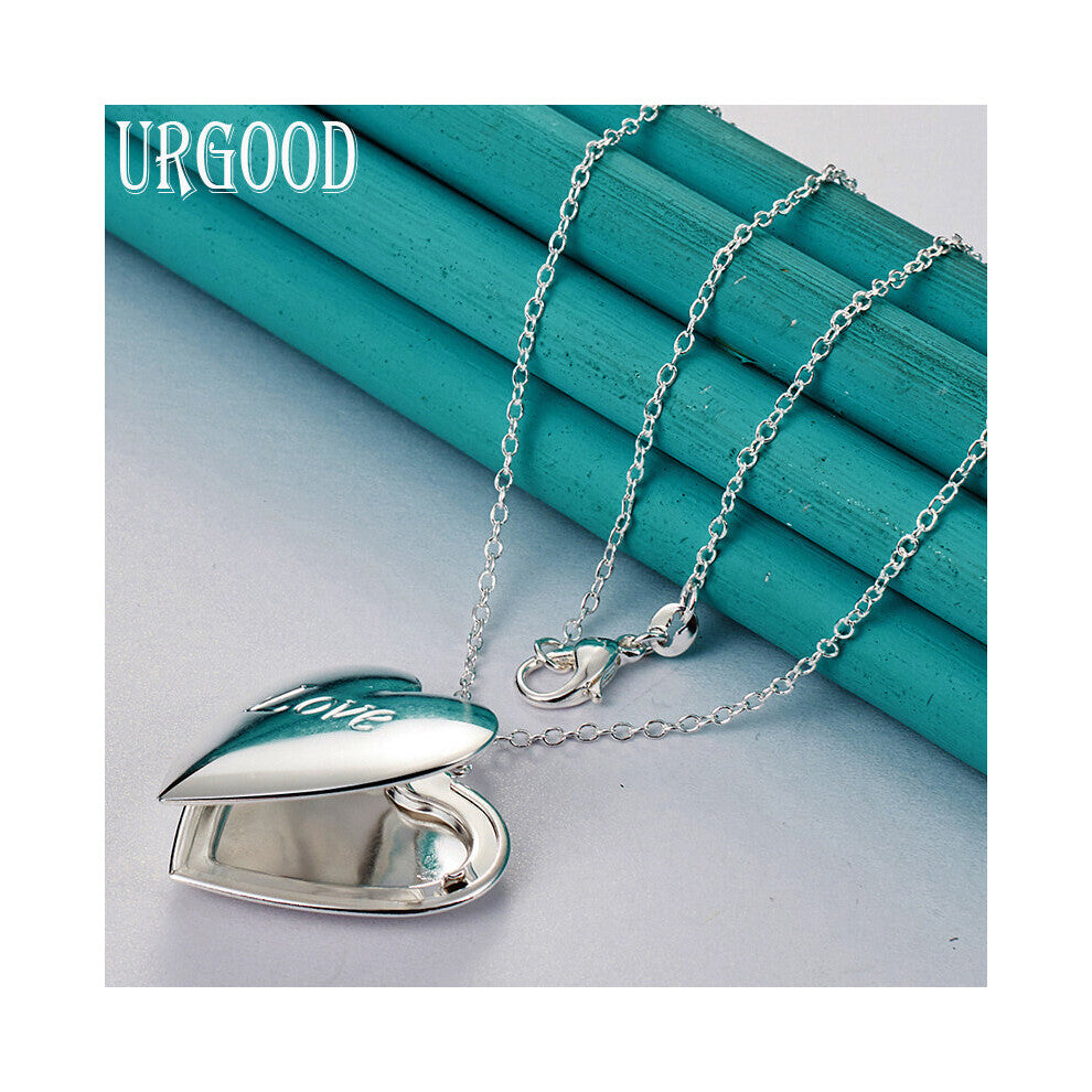 (O Chain White-50cm) 925 Sterling Silver Love Heart Photo Frame Pendant Necklace 16-30 Inch Chain For Women Party Engagement Wedding Jewelry