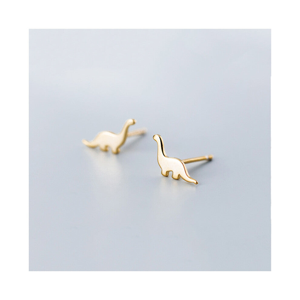 Real 925 Sterling Silver Glossy Golden Small Dinosaur Stud Earrings For Women Party Teen Classic Animal Jewelry Gift