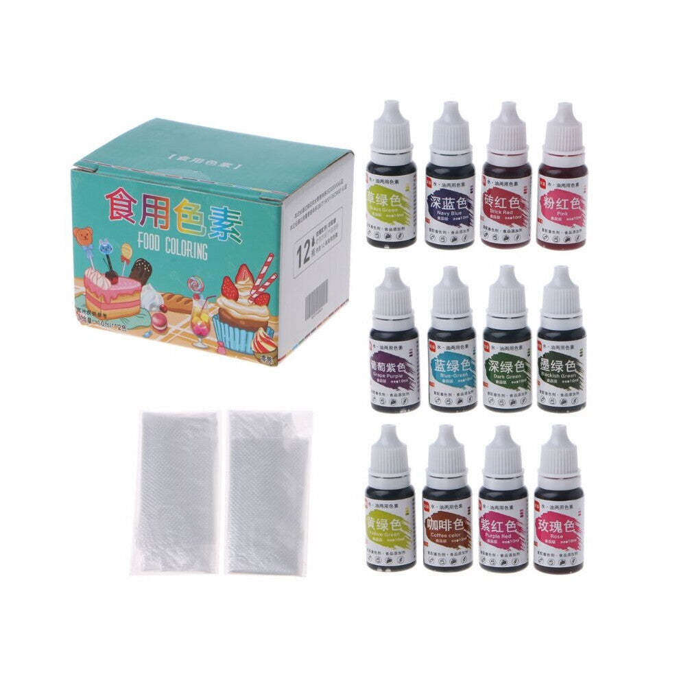 (A White) 12 Natural Ink Food Coloring Cake Pastries Cookies Liquid Dye Pigment Baking Decor Fondant Cooking Icing DIY Craft