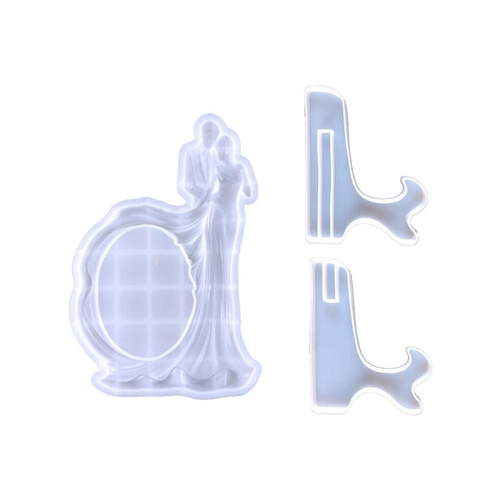 (Black) DIY Heart Photo Frame Crystal Epoxy Resin Mold Moon Picture Frame With Base Bracket Table Decoration Casting Silicone Mould