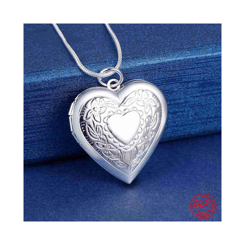 925 Sterling Silver Love Heart Photo Frame Pendant Necklace for Women - Romantic Wedding Jewelry Gift