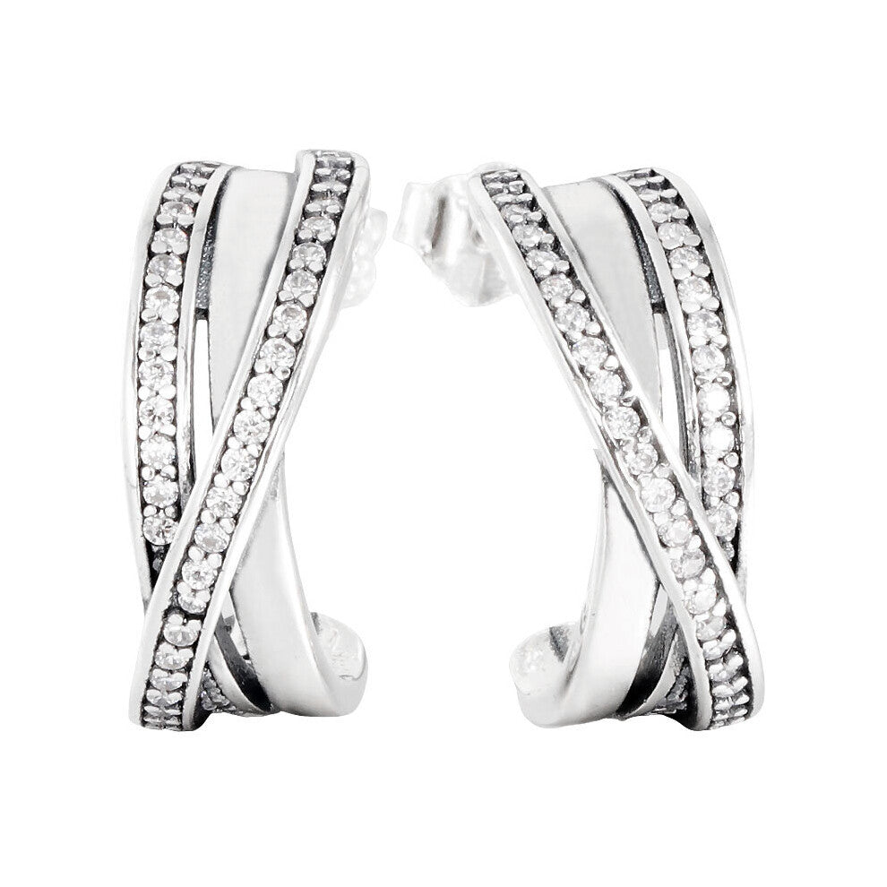 Entwined Circles U-shaped Double Hoop Signature Earring 925 Sterling Silver Earrings For Women Gift Jewelry