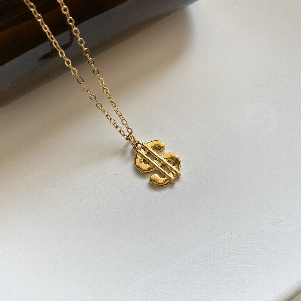 925 Silver Necklace Retro 18K Catty Pendant Dollars $ Sign Necklace Hip Hop Neutral Pendant Necklace Party Jewelry