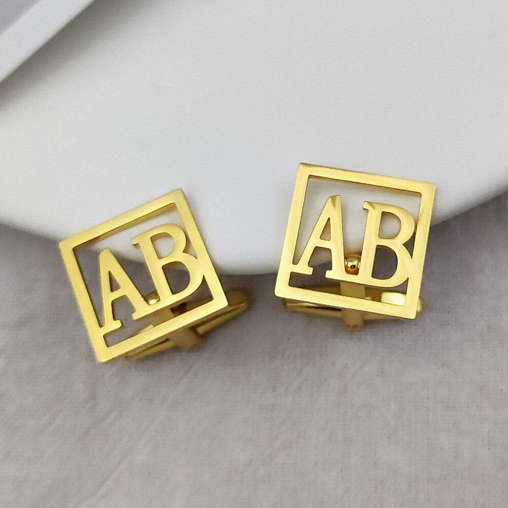 Personalized Man Shirt Cufflinks Stainless Steel Square Hollow Out Letter Cufflinks for Mens Jewelry Father's