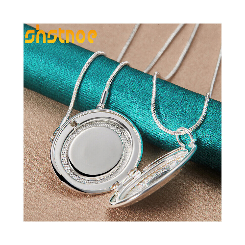 (Snake Chain Black-45cm) 925 Sterling Silver 16-30 Inch Chain Oval Round Photo Frame Pendant Necklace For Women Engagement Wedding Charm Jewelry