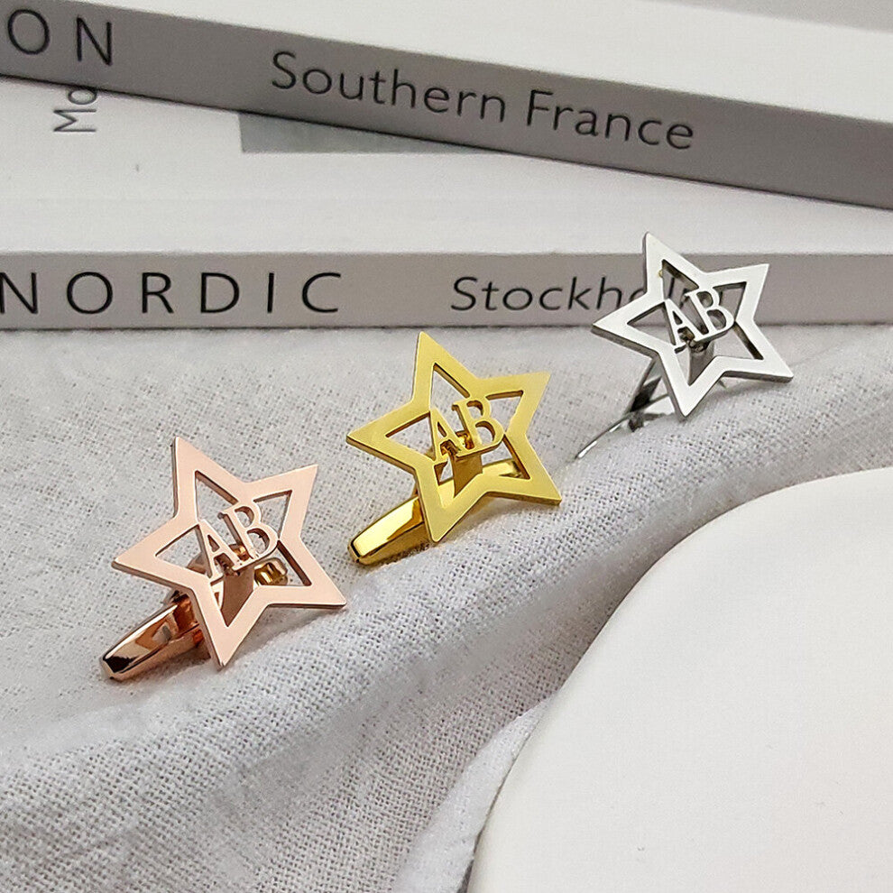 Man Shirt Cufflinks Personalized Pentagram Name Initials Letter Stainless Steel Cufflinks Mens Jewelry Father's