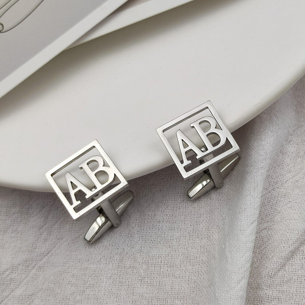 Personalized Man Shirt Cufflinks Stainless Steel Square Hollow Out Letter Cufflinks for Mens Jewelry Gift