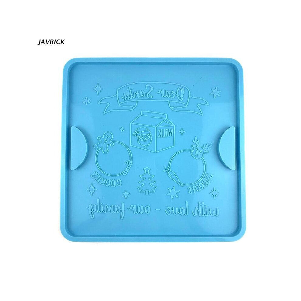 Santa Cookie Plate Epoxy Resin Silicone Mold Treat Tray for Christmas with Handles Santa and Elk Patterns Tray Mold T8DE