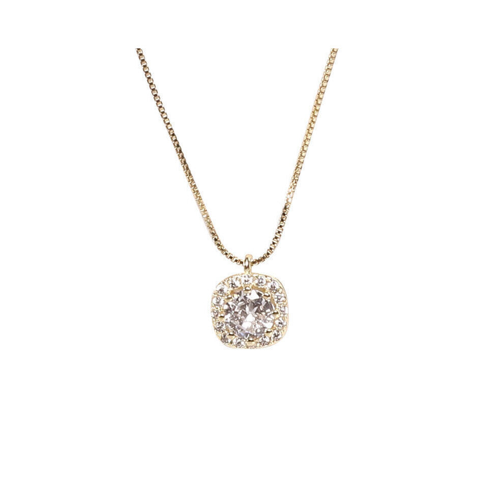 925 Sterling Silver Minimalist Square Zircon Chain Sweater 18K Chokers Necklace for Women Classic Fine Jewelry