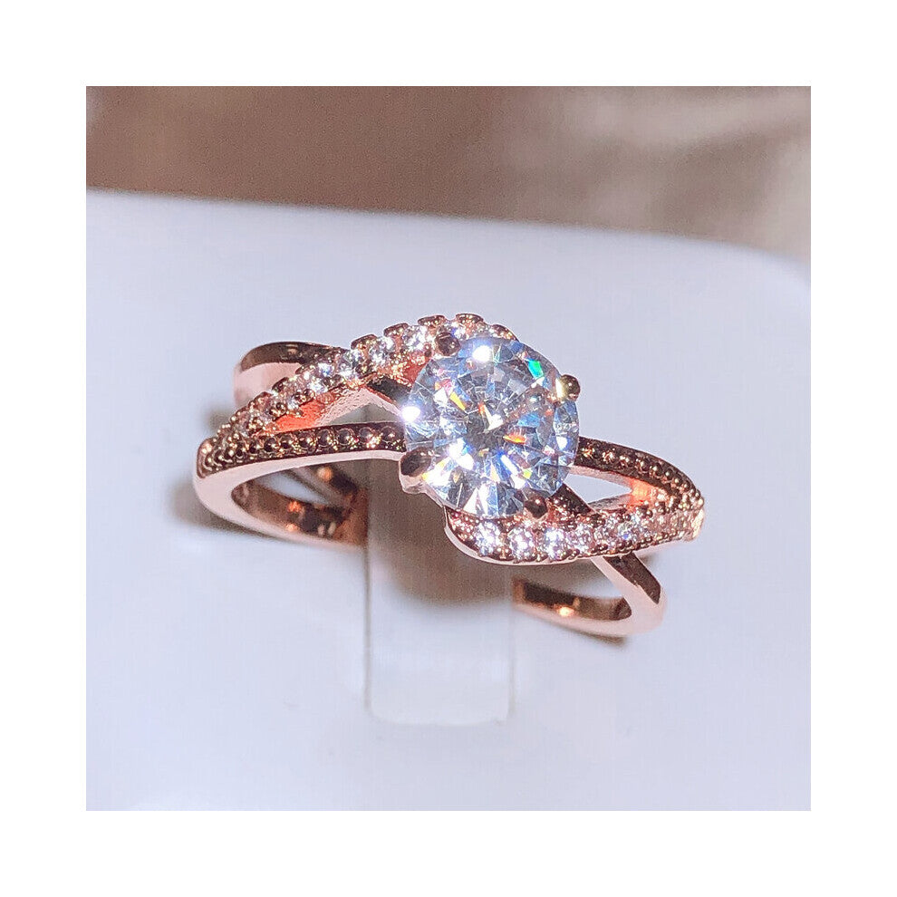 Creative Twisted Intertwined Shimmering Zirconia Ring Women 925 Stamp Rose Wedding Jewelry Gift