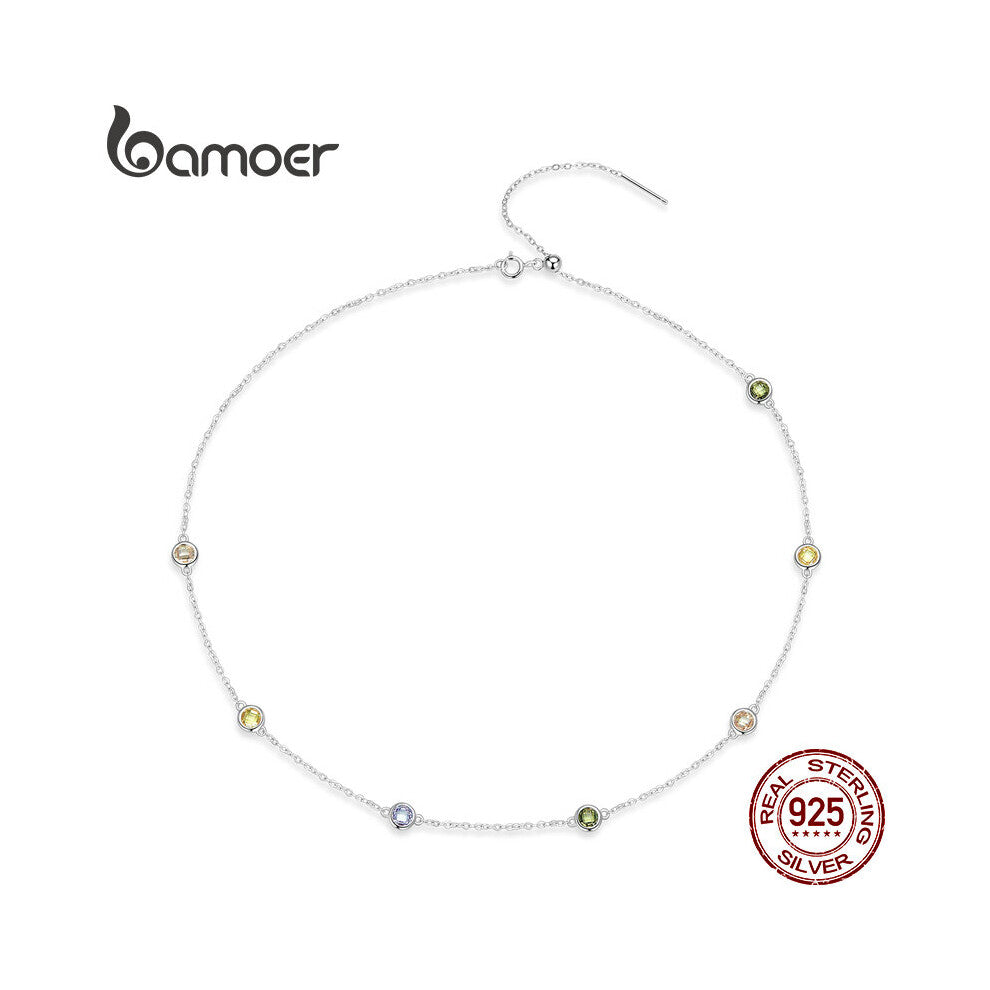 925 Sterling Silver Clavicle Chain Chokers for Woman Colorful Round Bead Necklace Female Fine Jewelry Gift 1.4inch