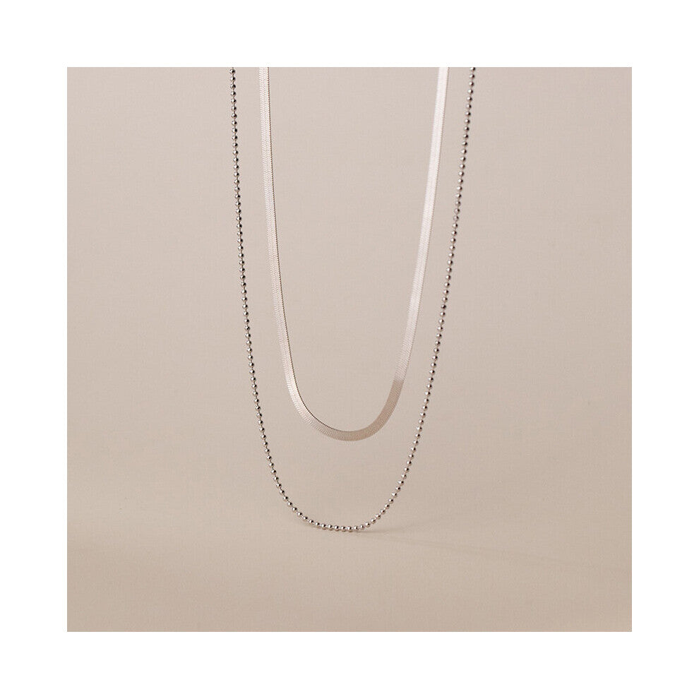 925 Sterling Silver Bohemian Double Snake Bone Glossy Bead Chain Necklace for Women Fine Party Jewelry Gift