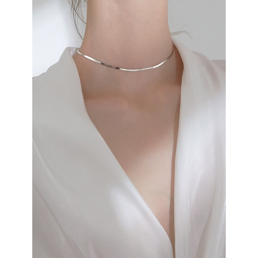 Choker accessories S925 sterling silver necklace with ins glossy wide clavicle chain necklace for female birthday