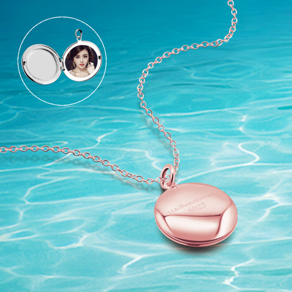 (Rose gold White-41cm 40cm) Punk Lover Jewelry Gift Vintage Round Photo Frames Can Open Locket Necklaces Silver Pendants Necklace Collier Jewelry