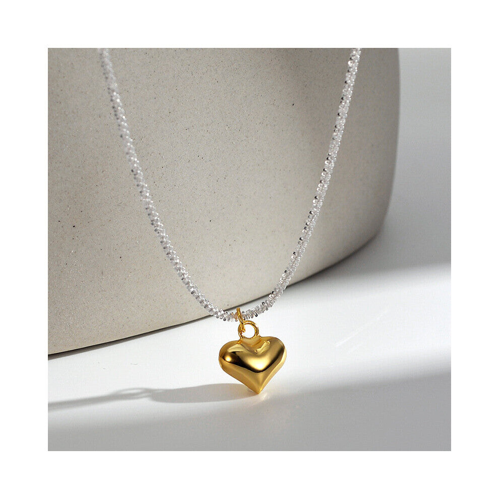 Real 925 Sterling Silver Sparkling Glossy Heart Pendant Necklace for Women Cauliflower Chain Necklace Jewelry